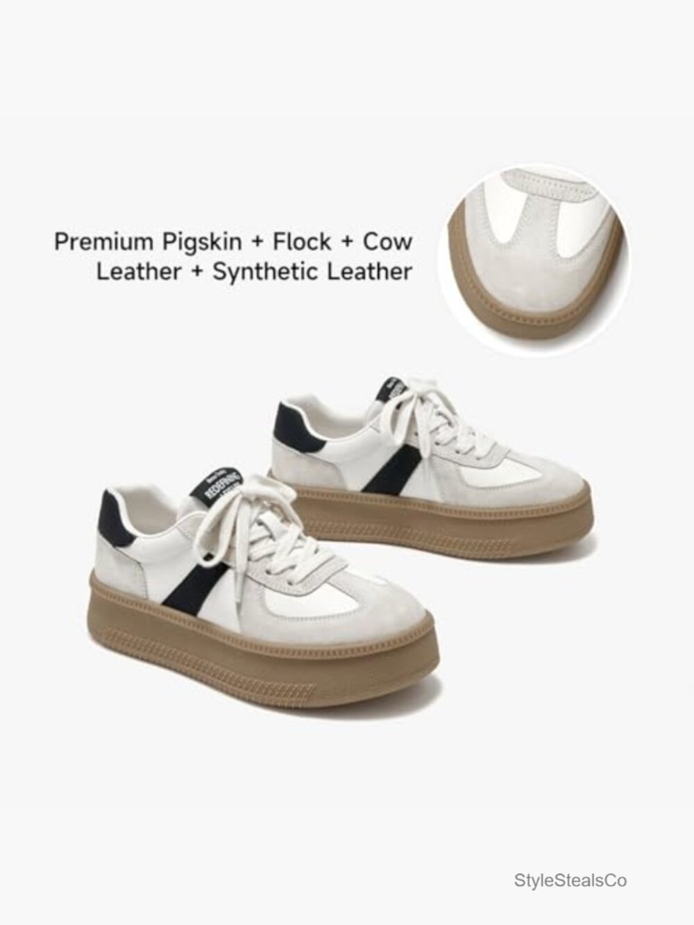 Platform Retro Sneakers, Fashion Lace Up Walking Tennis Shoes - Picture 4 of 7